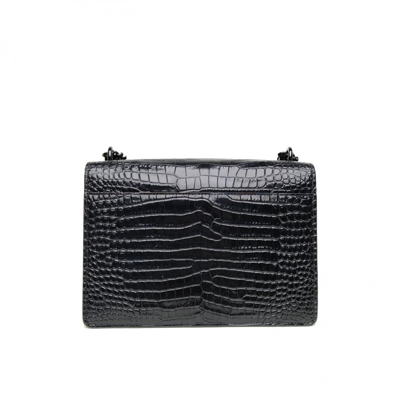 SAINT LAURENT SUNSET日落包中號22鱷魚壓紋牛皮黑扣肩背包-2