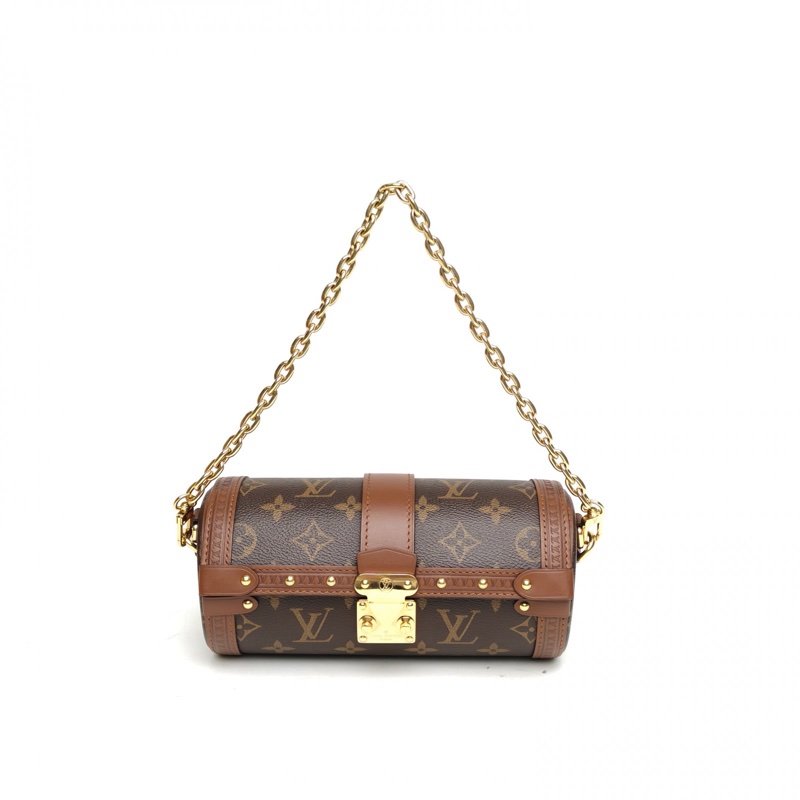 LOUIS VUITTON PAPILLON巴比龍TRUNK鏈條圓桶包老花PVC肩背包晶片-0