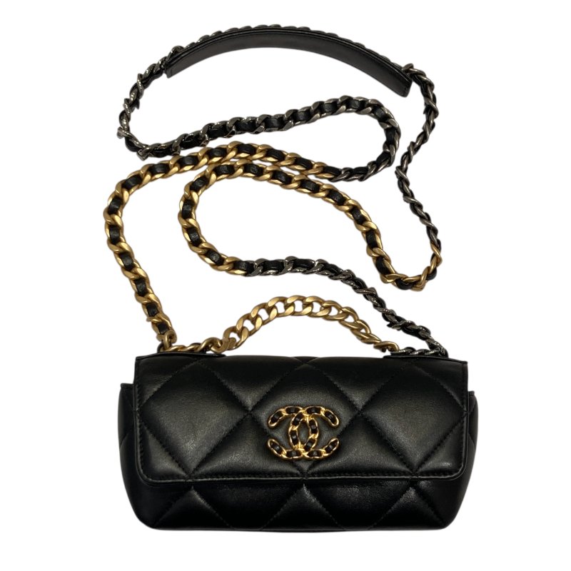 CHANEL 香奈兒 19 菱格紋 皮革 眼鏡包 手機包 黑色-0