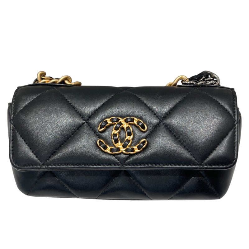 CHANEL 香奈兒 19 菱格紋 皮革 眼鏡包 手機包 黑色-1