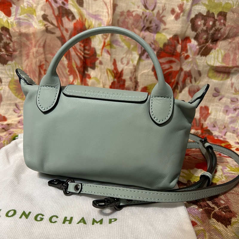 LONGCHAMP LE PLIAGE XTRA 系列牛皮水餃包/斜背/手提 XS鼠尾草綠 有防塵袋-1