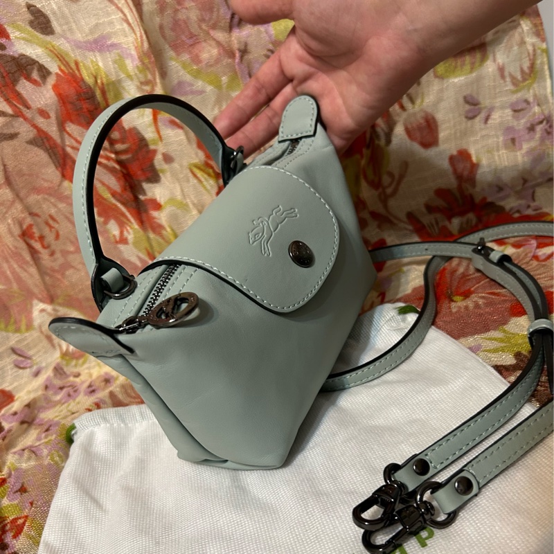 LONGCHAMP LE PLIAGE XTRA 系列牛皮水餃包/斜背/手提 XS鼠尾草綠 有防塵袋-5