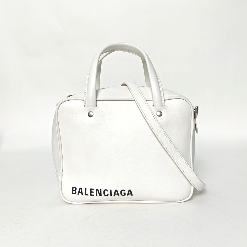 BALENCIAGA 白色牛皮方塊包手拎包-0
