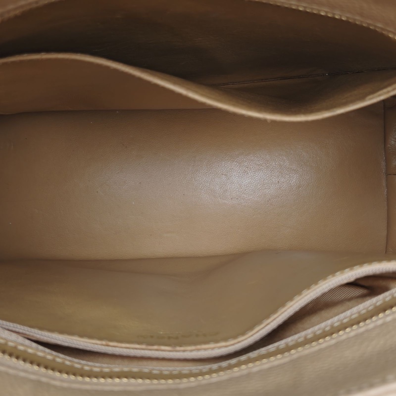 CHANEL 中古米金牛希爾頓金幣包奶茶色荔枝牛皮7開肩背包金扣-5