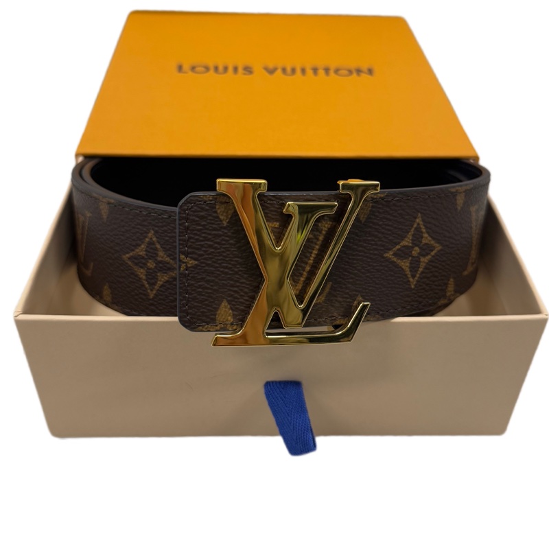 Louis Vuitton LOUIS VUITTON 標誌字母壓花平滑扣 Pyramide 牛皮金屬帆布 皮帶 男款 棕色寬4cm-0