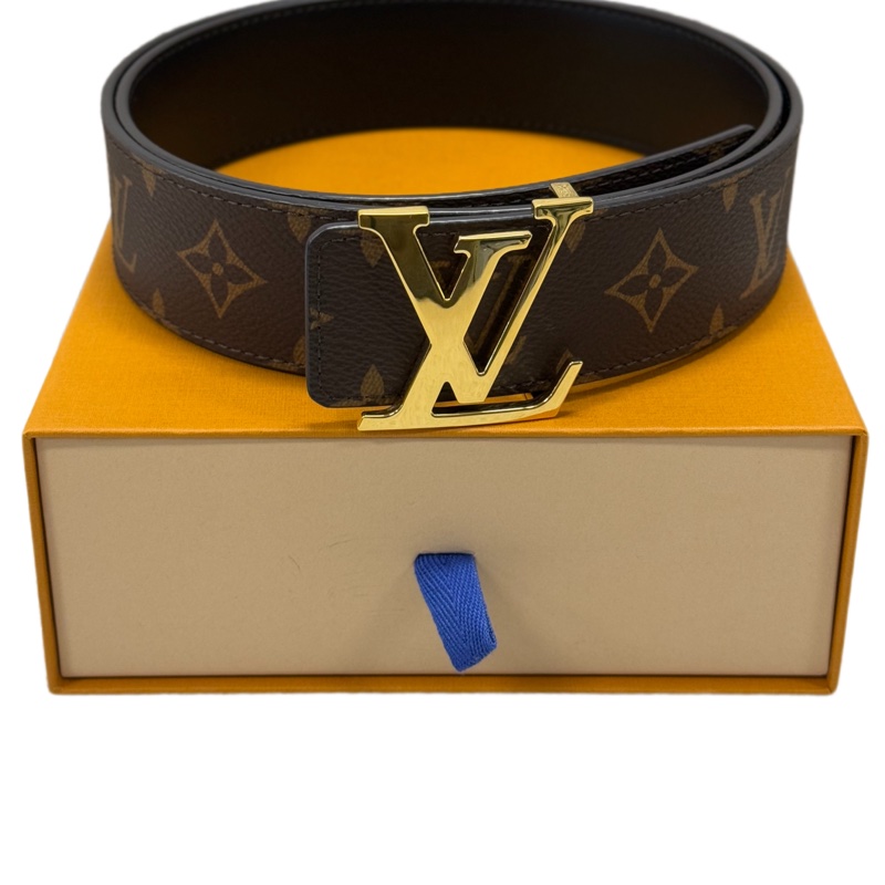 Louis Vuitton LOUIS VUITTON 標誌字母壓花平滑扣 Pyramide 牛皮金屬帆布 皮帶 男款 棕色寬4cm-1