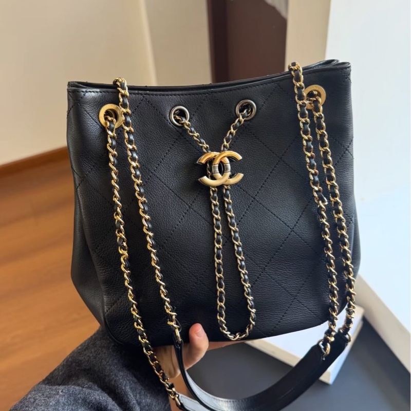 ✨Chanel 黑色牛皮hobo 嬉皮水桶包 99新 有保卡🖤-2