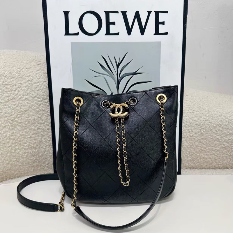 ✨Chanel 黑色牛皮hobo 嬉皮水桶包 99新 有保卡🖤-4