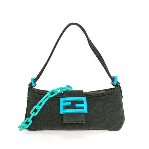 FENDI 墨綠色毛呢藍扣中古亞克力扣腋下包hobo包肩背包