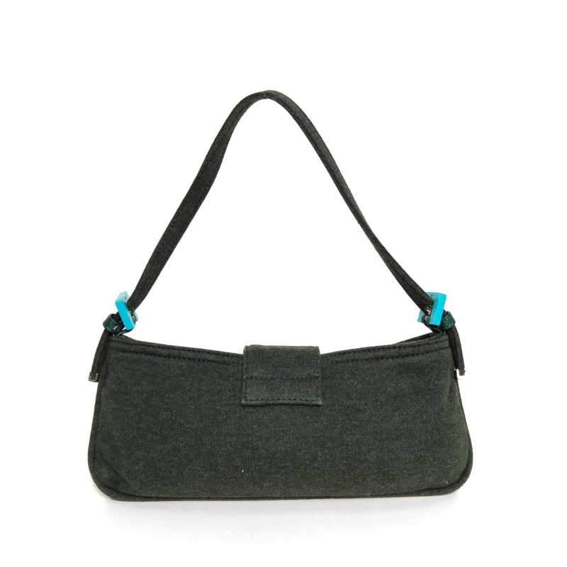 FENDI 墨綠色毛呢藍扣中古亞克力扣腋下包hobo包肩背包-2