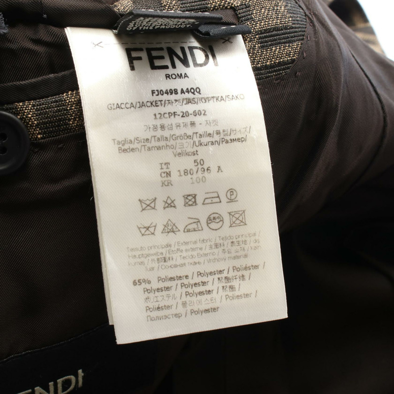 FENDI Zucca 修身西裝外套 #50 聚酯棕色 二手男款-3