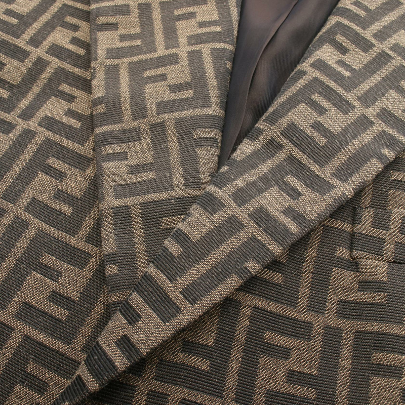 FENDI Zucca 修身西裝外套 #50 聚酯棕色 二手男款-5