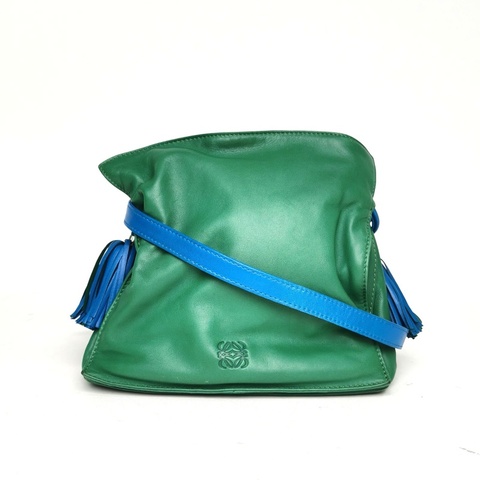 LOEWE 拼色羊皮中古流蘇福袋水桶包小號肩背包