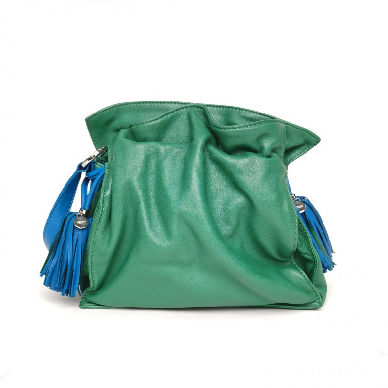 LOEWE 拼色羊皮中古流蘇福袋水桶包小號肩背包-2