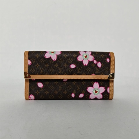 LOUIS VUITTON 老花PVC2003中古村上隆聯名櫻花長款錢包