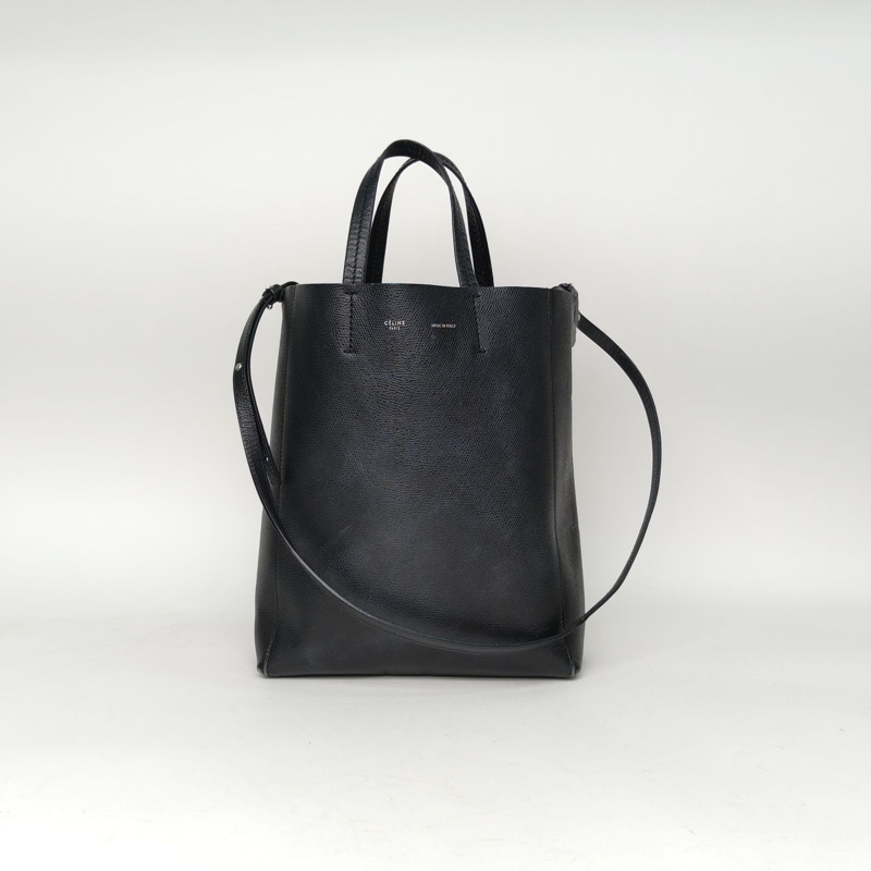 CELINE CABAS水桶包小號黑色牛皮銀扣肩背包-0