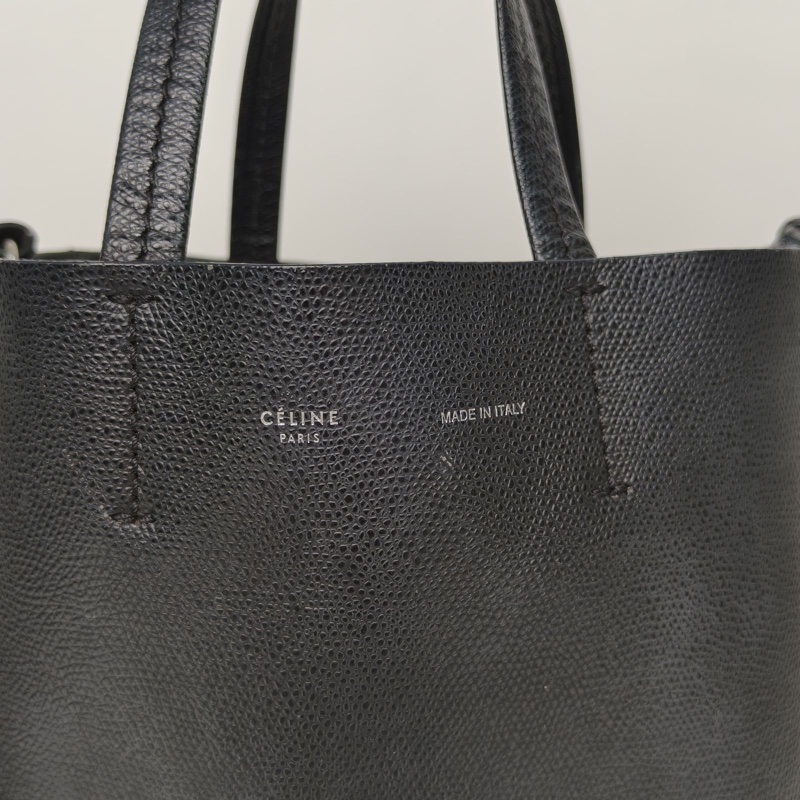 CELINE CABAS水桶包小號黑色牛皮銀扣肩背包-4