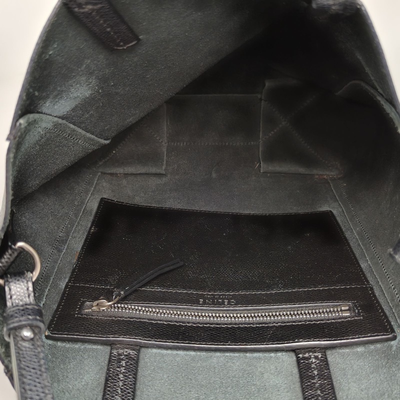 CELINE CABAS水桶包小號黑色牛皮銀扣肩背包-5