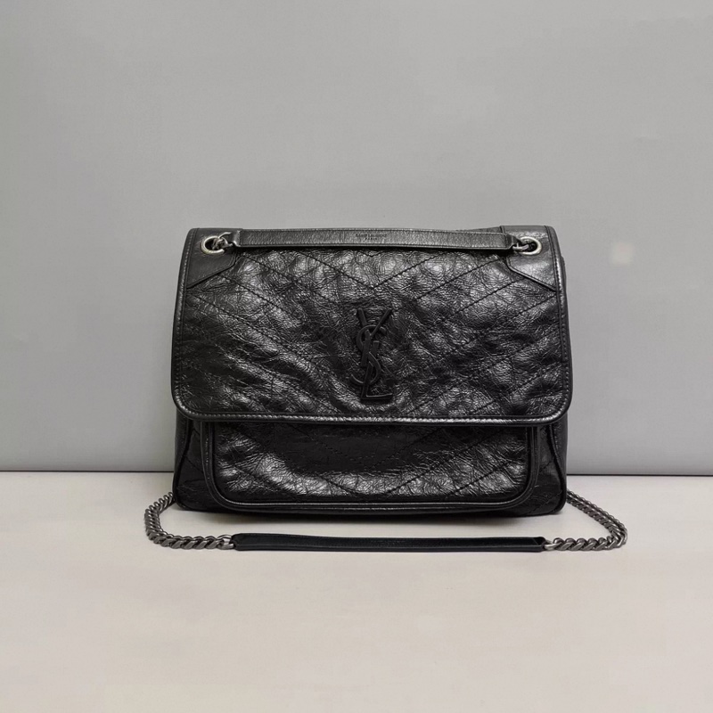 YSL聖羅蘭 Niki大號黑色全皮銀鏈郵差包-0
