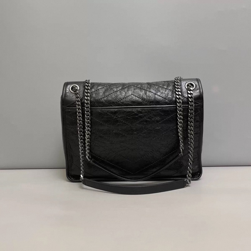 YSL聖羅蘭 Niki大號黑色全皮銀鏈郵差包-1