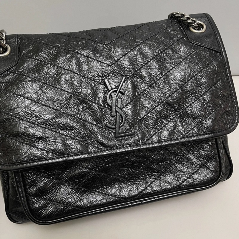 YSL聖羅蘭 Niki大號黑色全皮銀鏈郵差包-2