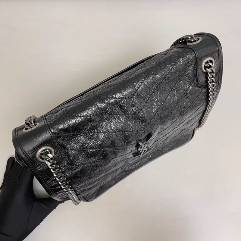 YSL聖羅蘭 Niki大號黑色全皮銀鏈郵差包-5