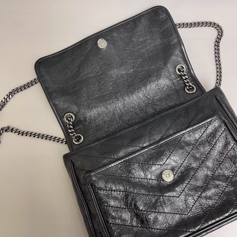 YSL聖羅蘭 Niki大號黑色全皮銀鏈郵差包-6