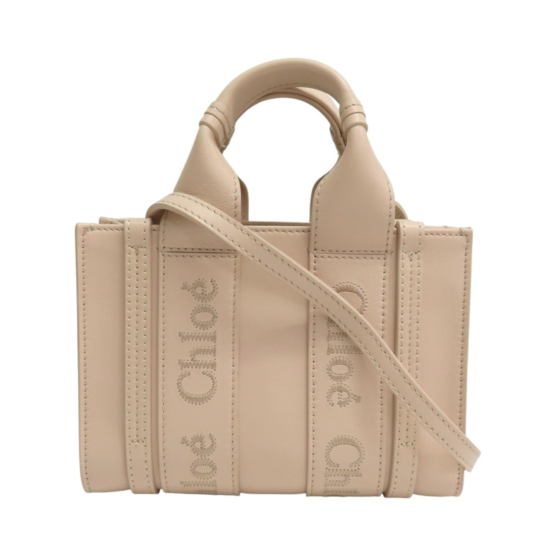 粉色 牛皮 Woody mini 托特包 肩背包【Chloe 克羅伊】 CHC22AP237I266J5-0