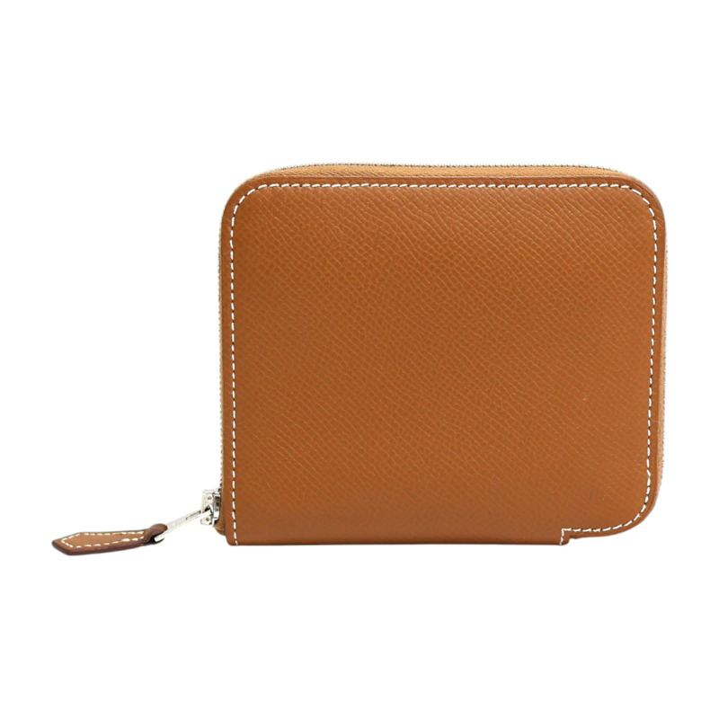 金棕色 Epsom牛皮 Silk In Compact 拉鍊 短夾 D刻【HERMES 愛馬仕】 H085209CKAA-1
