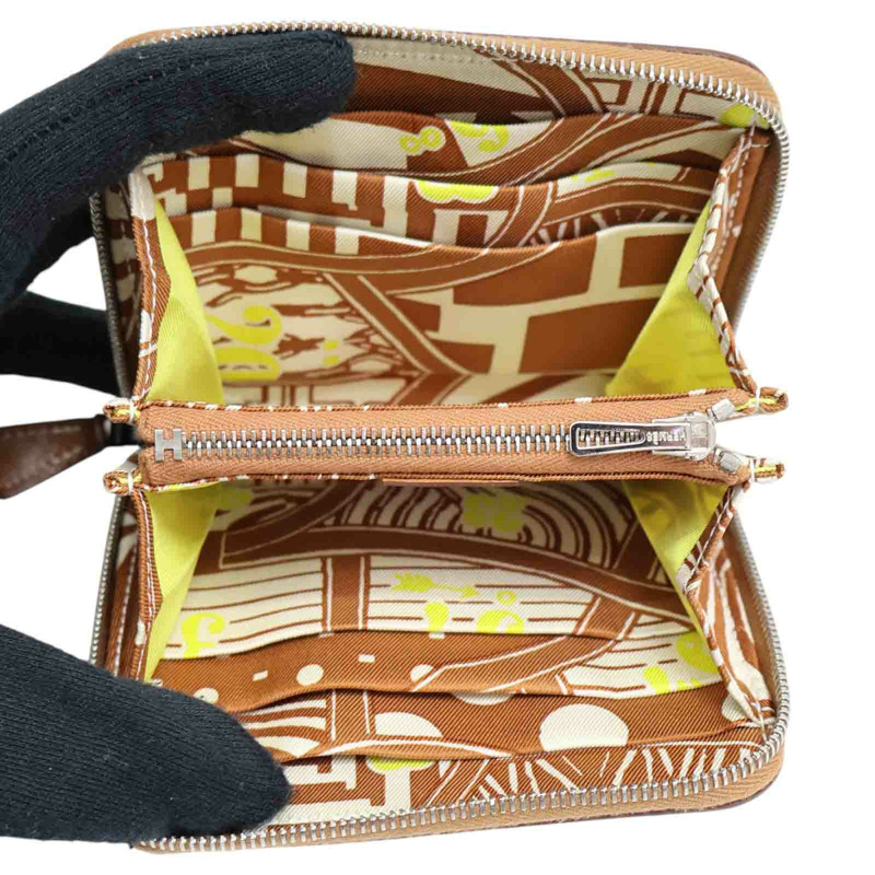 金棕色 Epsom牛皮 Silk In Compact 拉鍊 短夾 D刻【HERMES 愛馬仕】 H085209CKAA-4