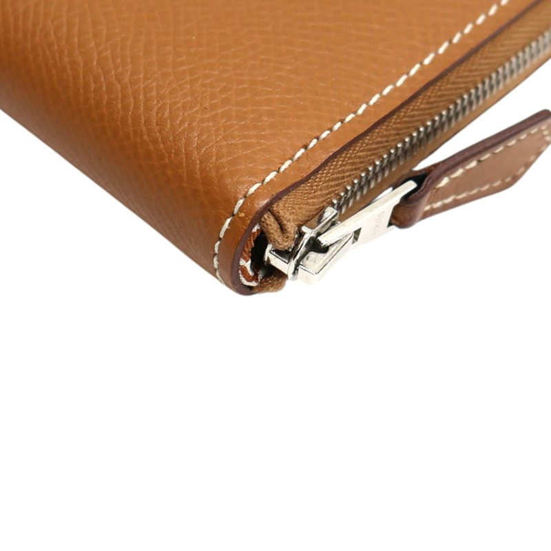 金棕色 Epsom牛皮 Silk In Compact 拉鍊 短夾 D刻【HERMES 愛馬仕】 H085209CKAA-9
