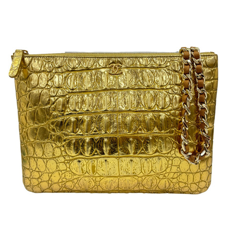 金色 牛皮 O CASE 手拿包 肩背包 金釦 【CHANEL 香奈兒】