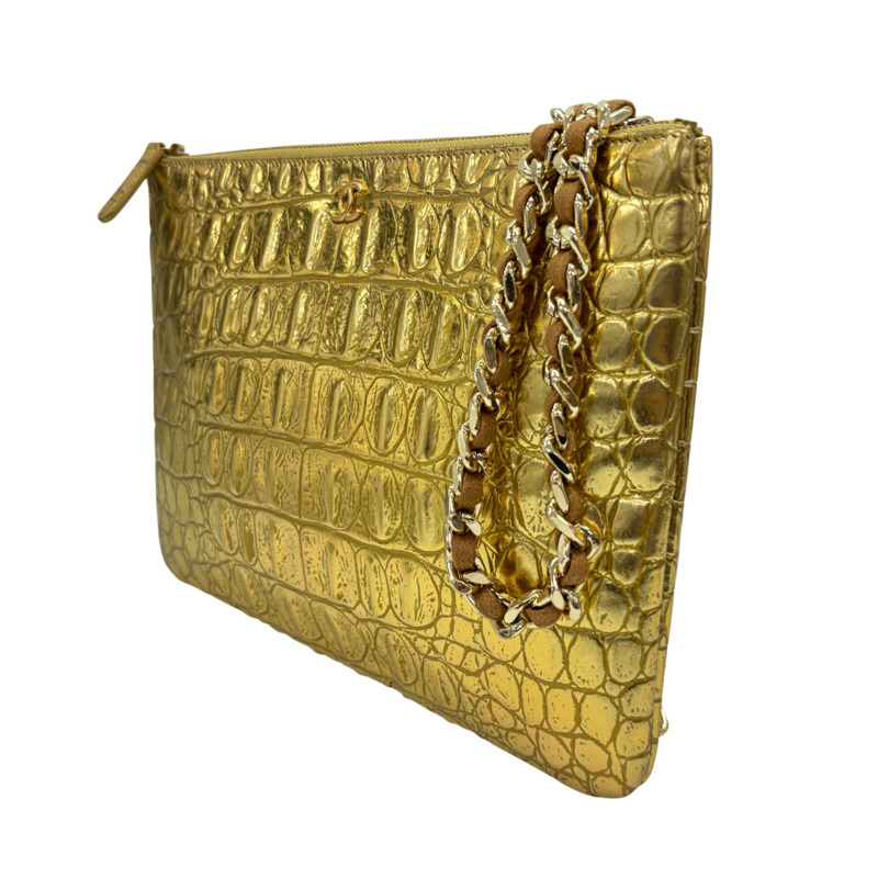 金色 牛皮 O CASE 手拿包 肩背包 金釦 【CHANEL 香奈兒】-1
