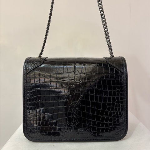 YSL黑色鱷魚壓紋小號掀蓋包MINI