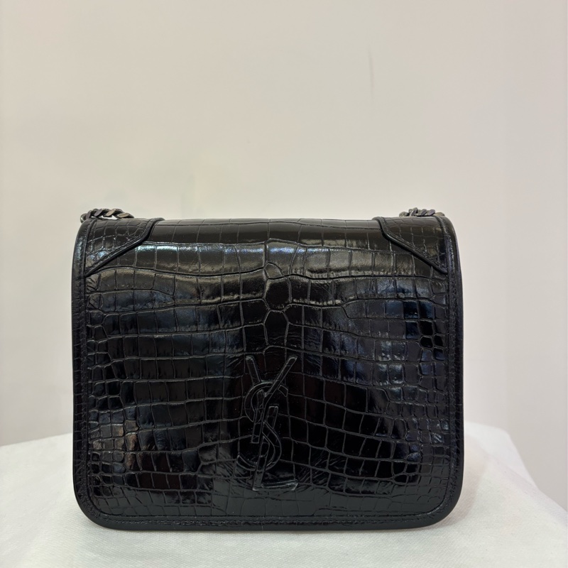 YSL黑色鱷魚壓紋小號掀蓋包MINI-2