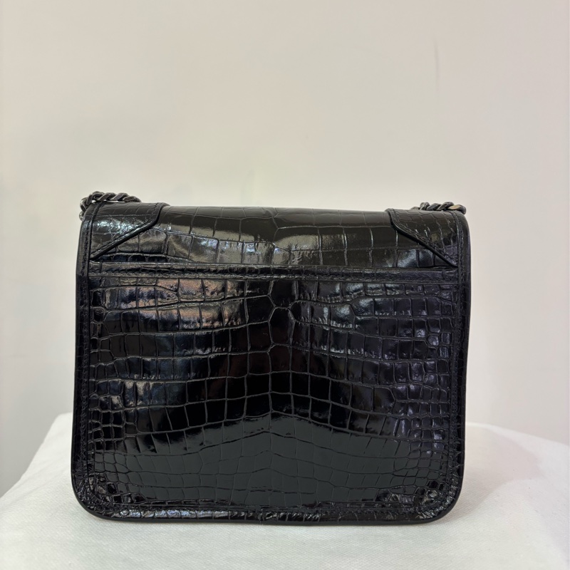 YSL黑色鱷魚壓紋小號掀蓋包MINI-3