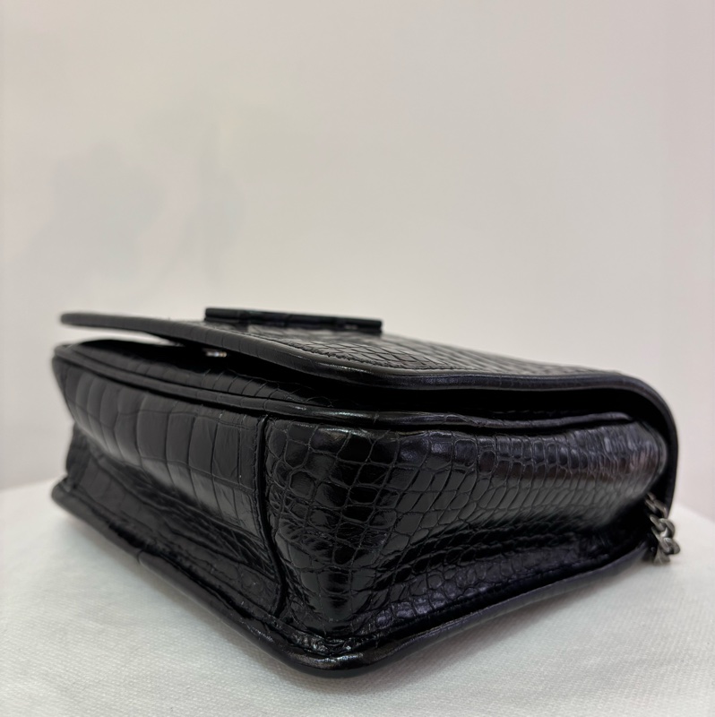 YSL黑色鱷魚壓紋小號掀蓋包MINI-7