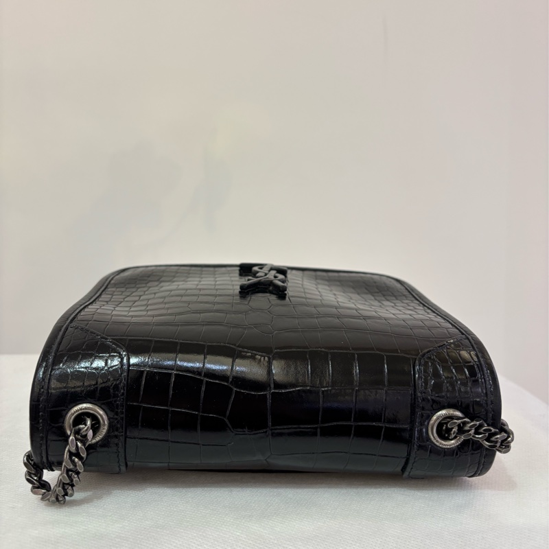 YSL黑色鱷魚壓紋小號掀蓋包MINI-9