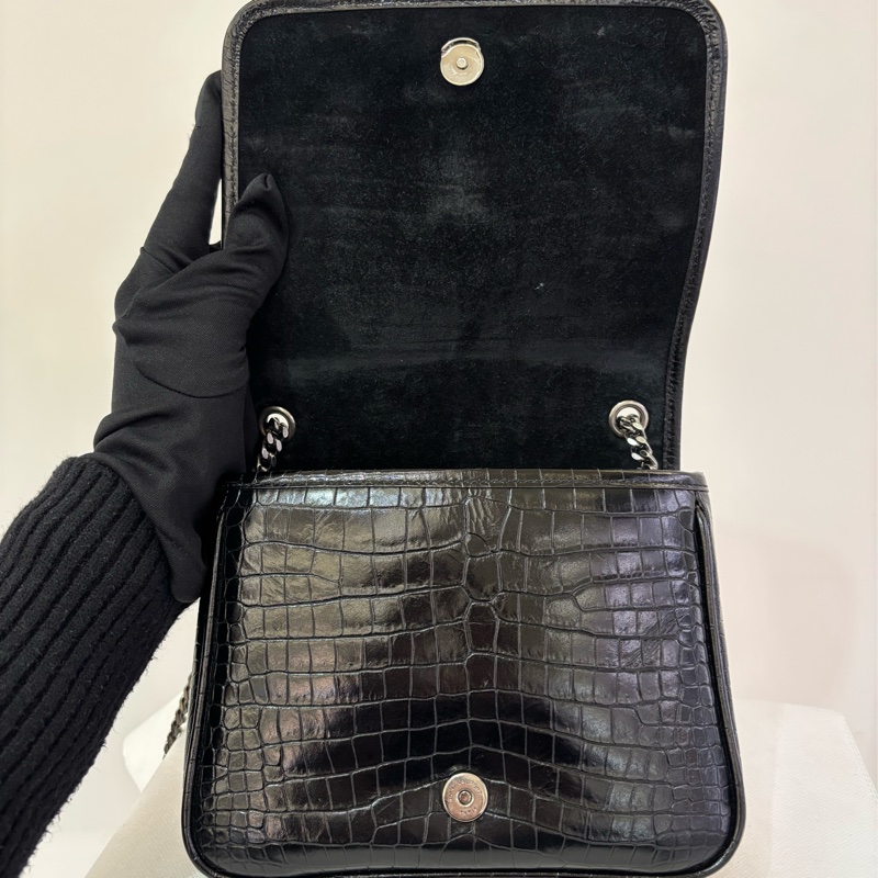 YSL黑色鱷魚壓紋小號掀蓋包MINI-10