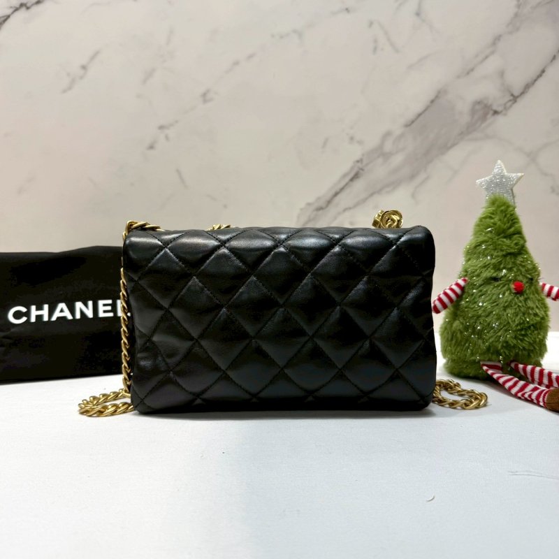 CHANEL 22K黑金金柱調節釦風琴包-1