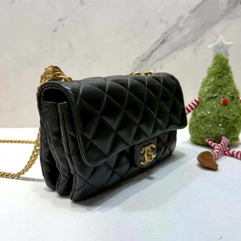 CHANEL 22K黑金金柱調節釦風琴包-3