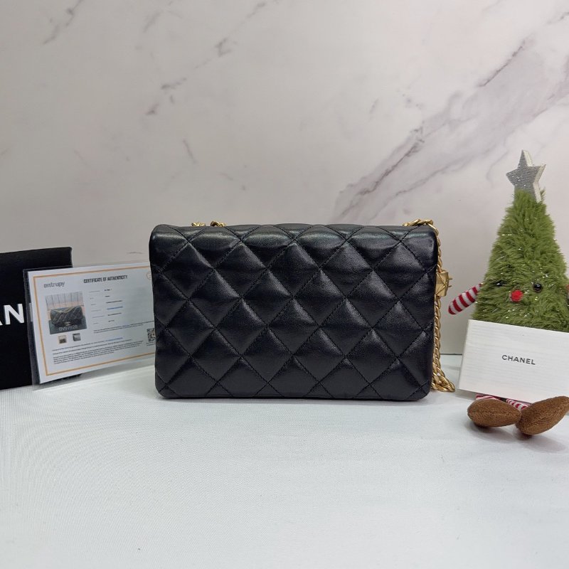 CHANEL 22K黑金金柱調節釦風琴包-1