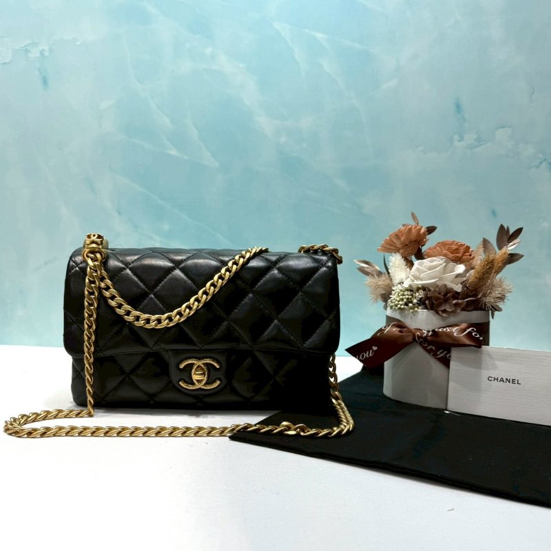 CHANEL 22K黑金金柱調節釦風琴包-0