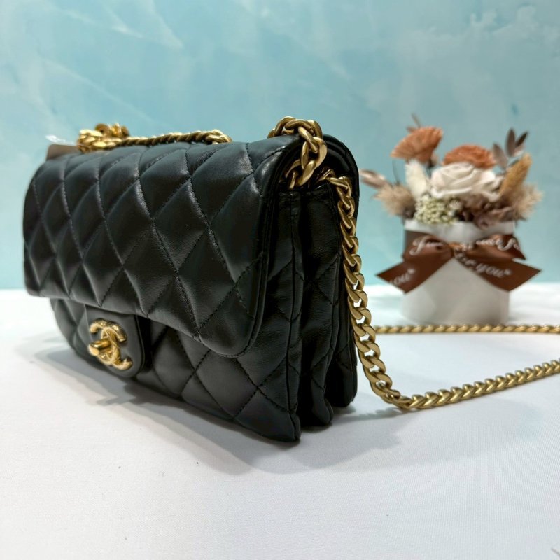 CHANEL 22K黑金金柱調節釦風琴包-2