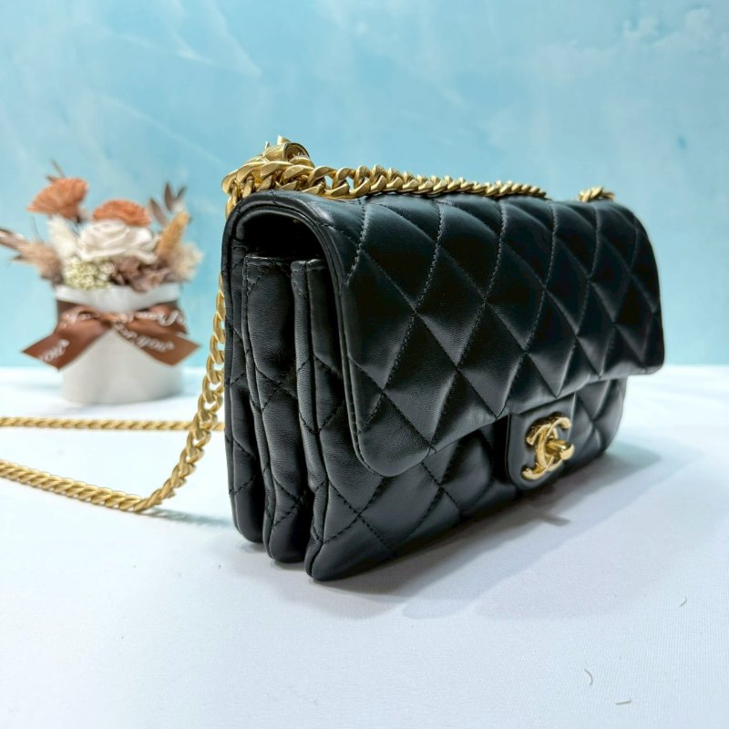 CHANEL 22K黑金金柱調節釦風琴包-3