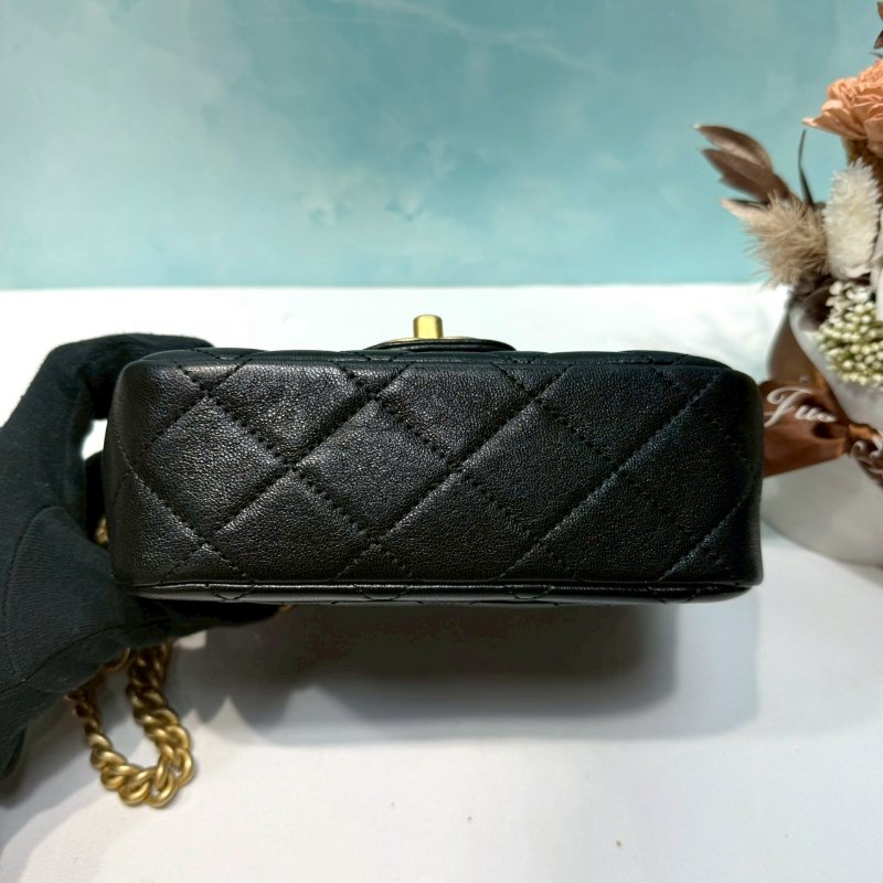 CHANEL 22K黑金金柱調節釦風琴包-7