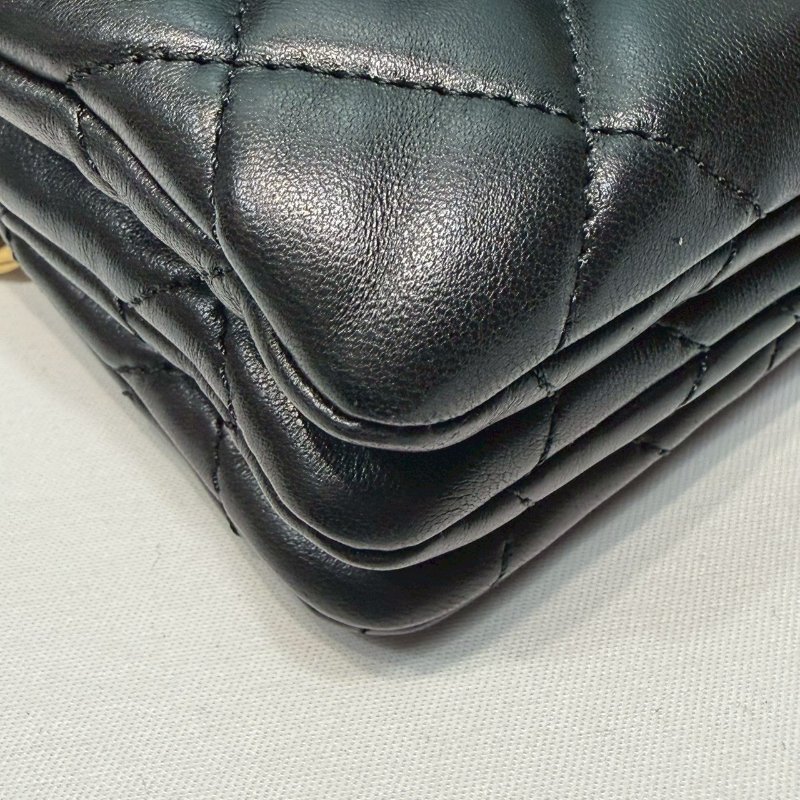 CHANEL 22K黑金金柱調節釦風琴包-9