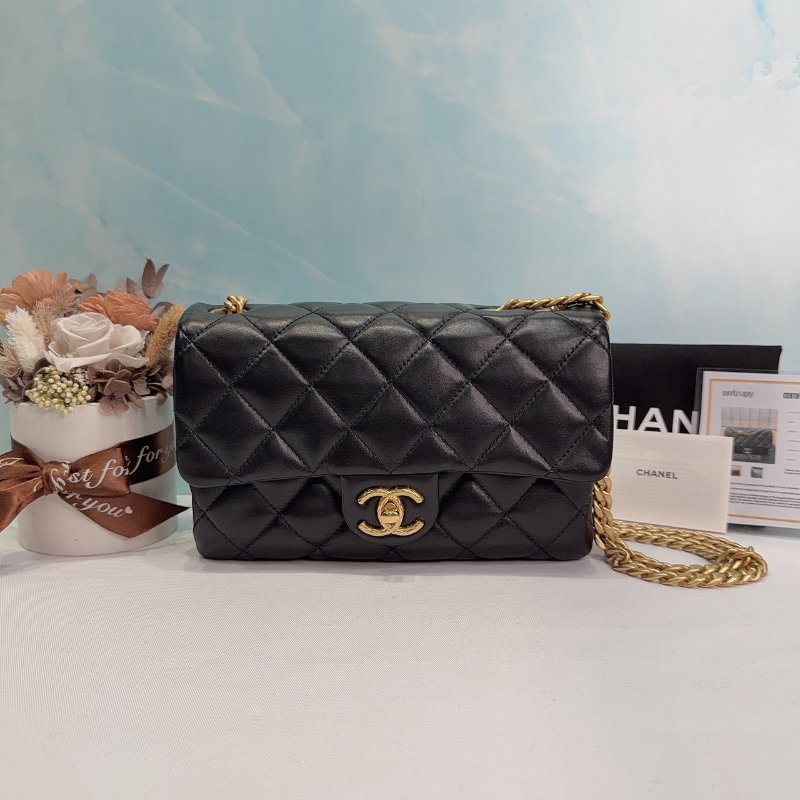 CHANEL 22K黑金金柱調節釦風琴包-0