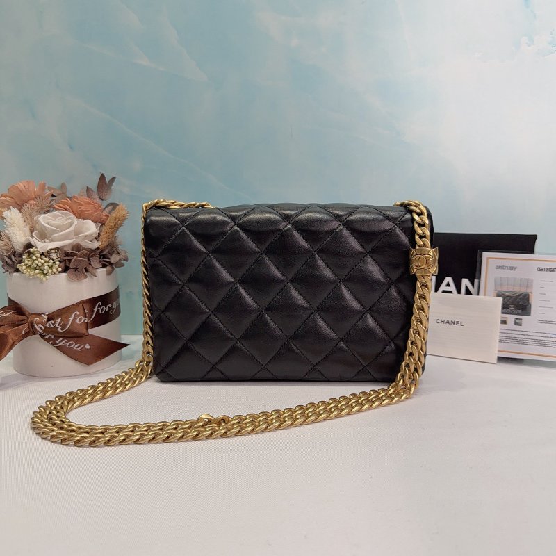 CHANEL 22K黑金金柱調節釦風琴包-1