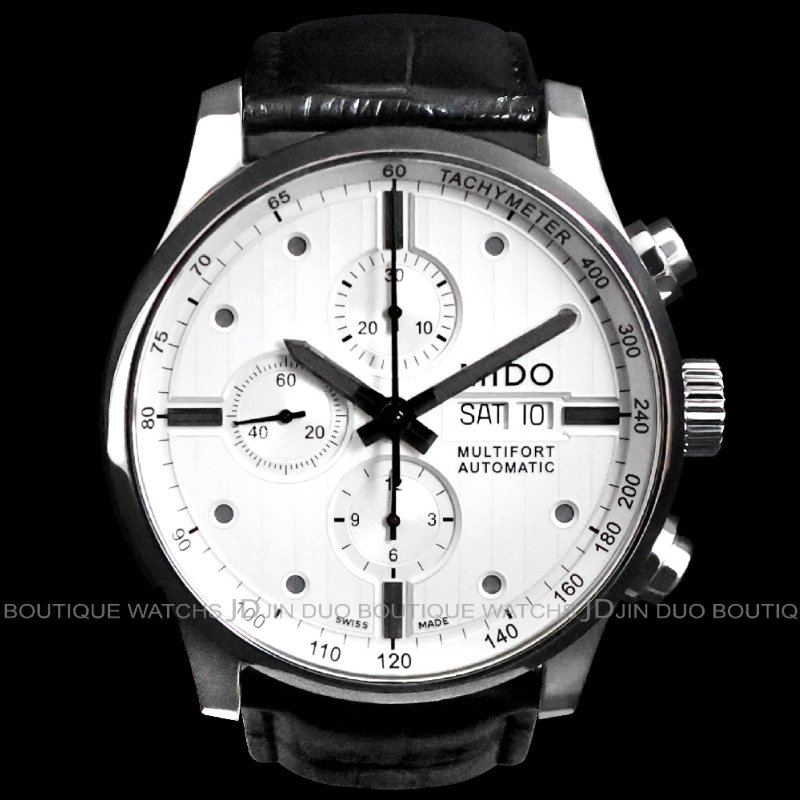 金鐸精品~W898 MIDO美度Multifort先鋒系列銀白色日內瓦波紋面盤44mm自動上鍊計時男錶-0